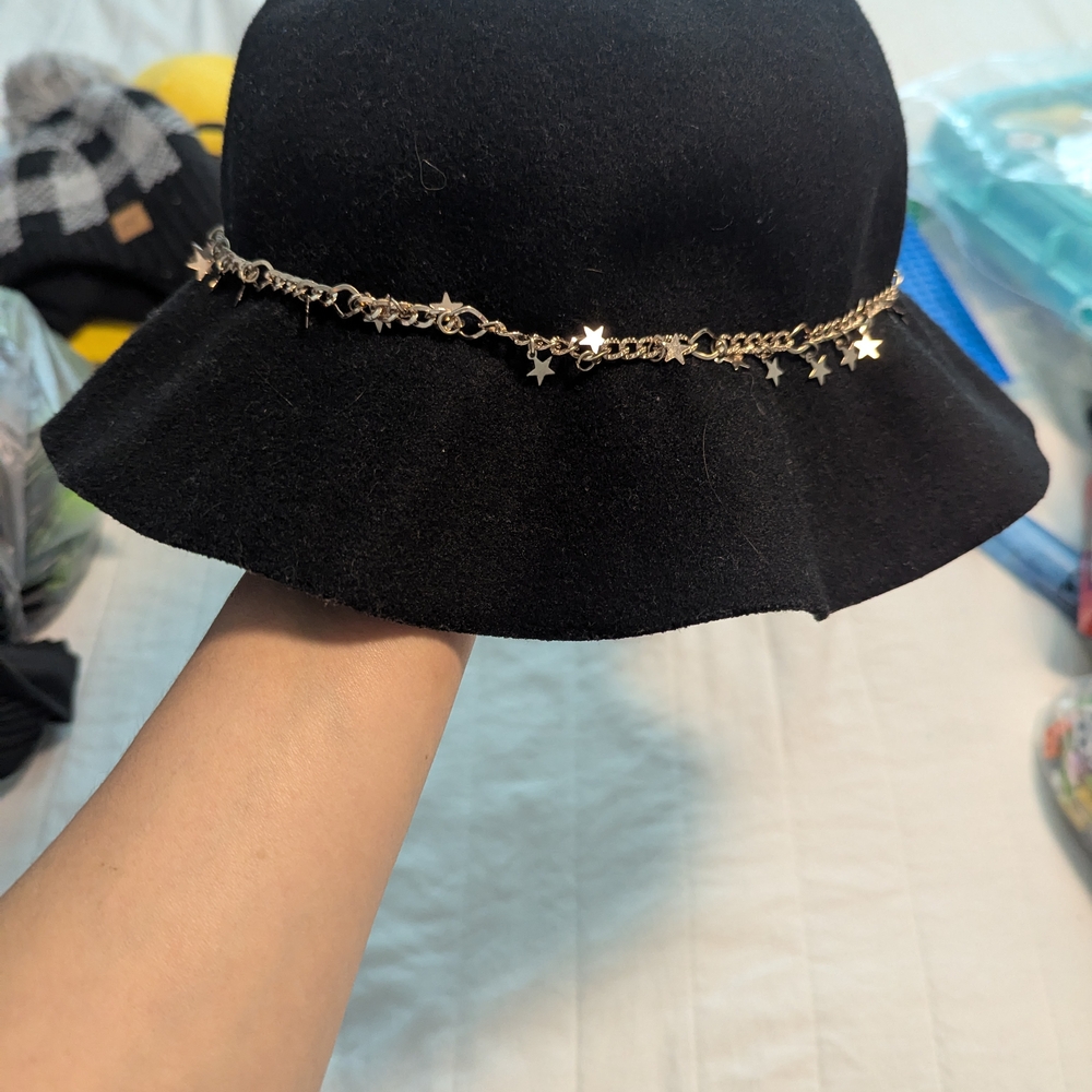 Black Hat with Star Chain Accent